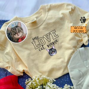 Custom Embroidered One Love Cat Mama T-Shirt - Personalized Cat Mother Gift