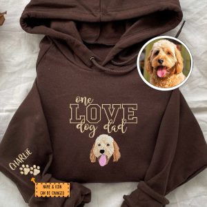 Custom Embroidered One Love Dog Dad Hoodie - Personalized Pet Father Gift