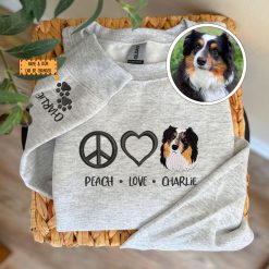 Custom Embroidered Peace Love Pet Sweatshirt with Names - Personalized Pet Lover Gift