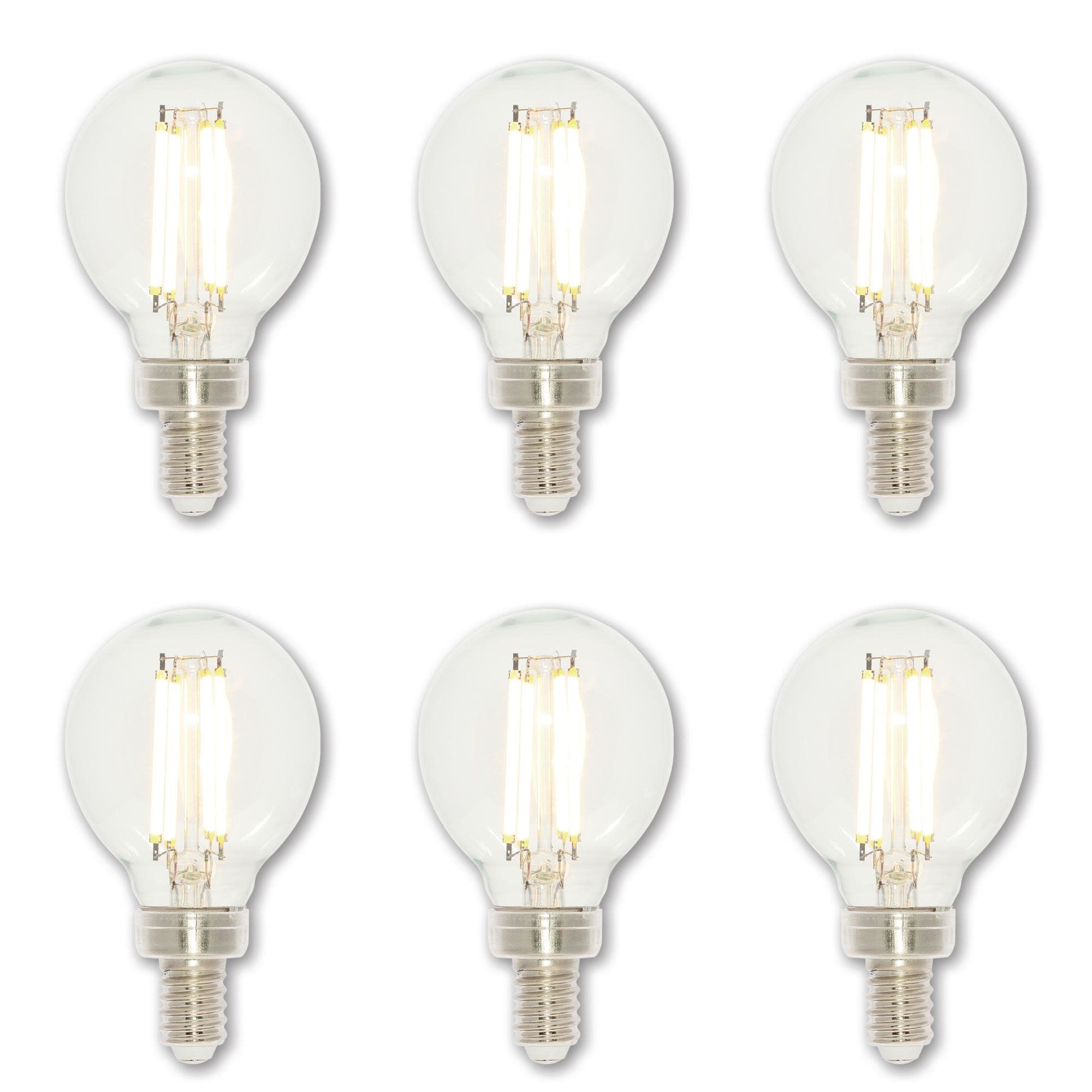 Pack of (6) 4.5 Watt Dimmable G16.5 Candelabra (E12) LED Bulbs - 500 Lumens, 2700K, and 80CRI