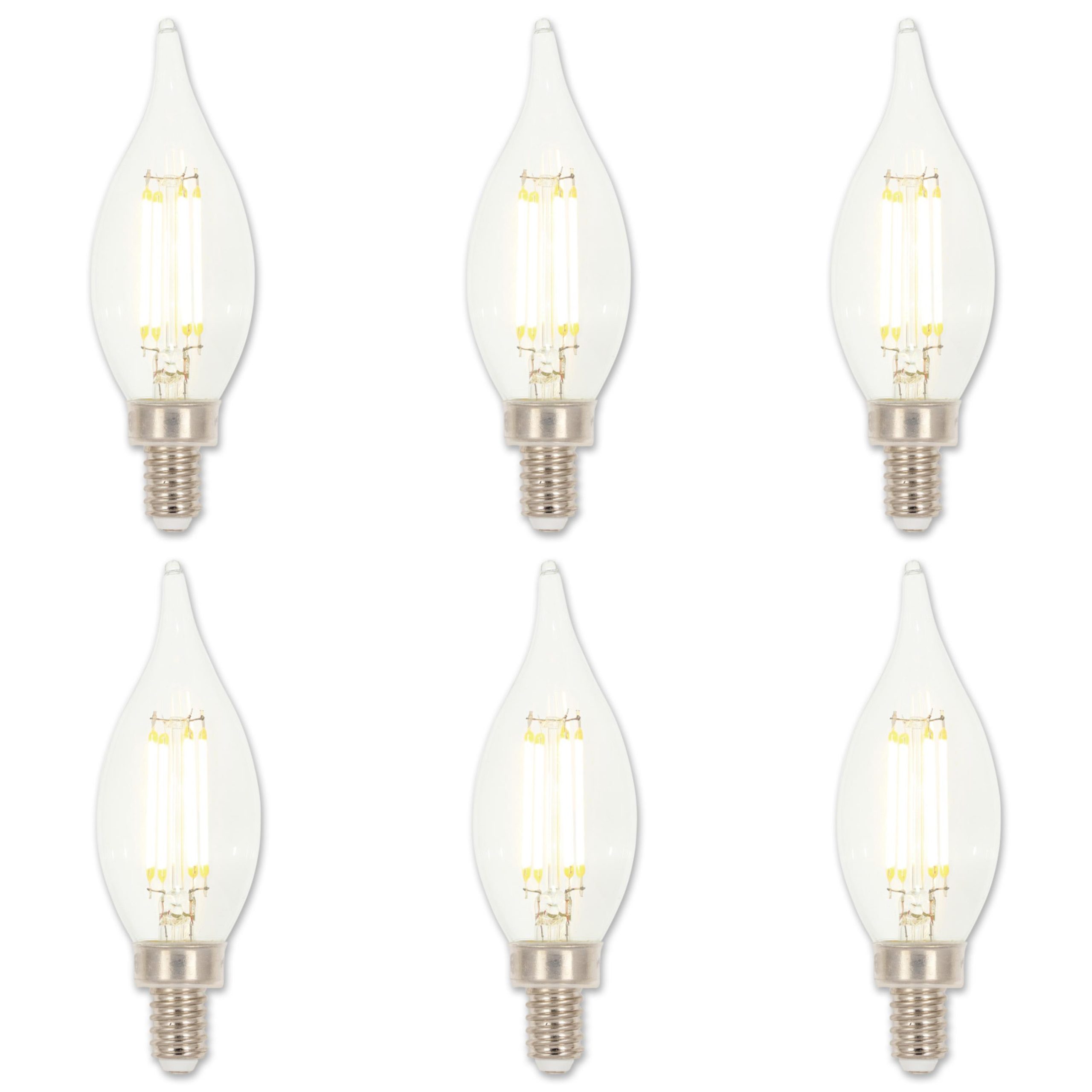 Pack of (6) 4.5 Watt Dimmable CA11 Candelabra (E12) LED Bulbs- 500 Lumens, 2700K, and 80CRI