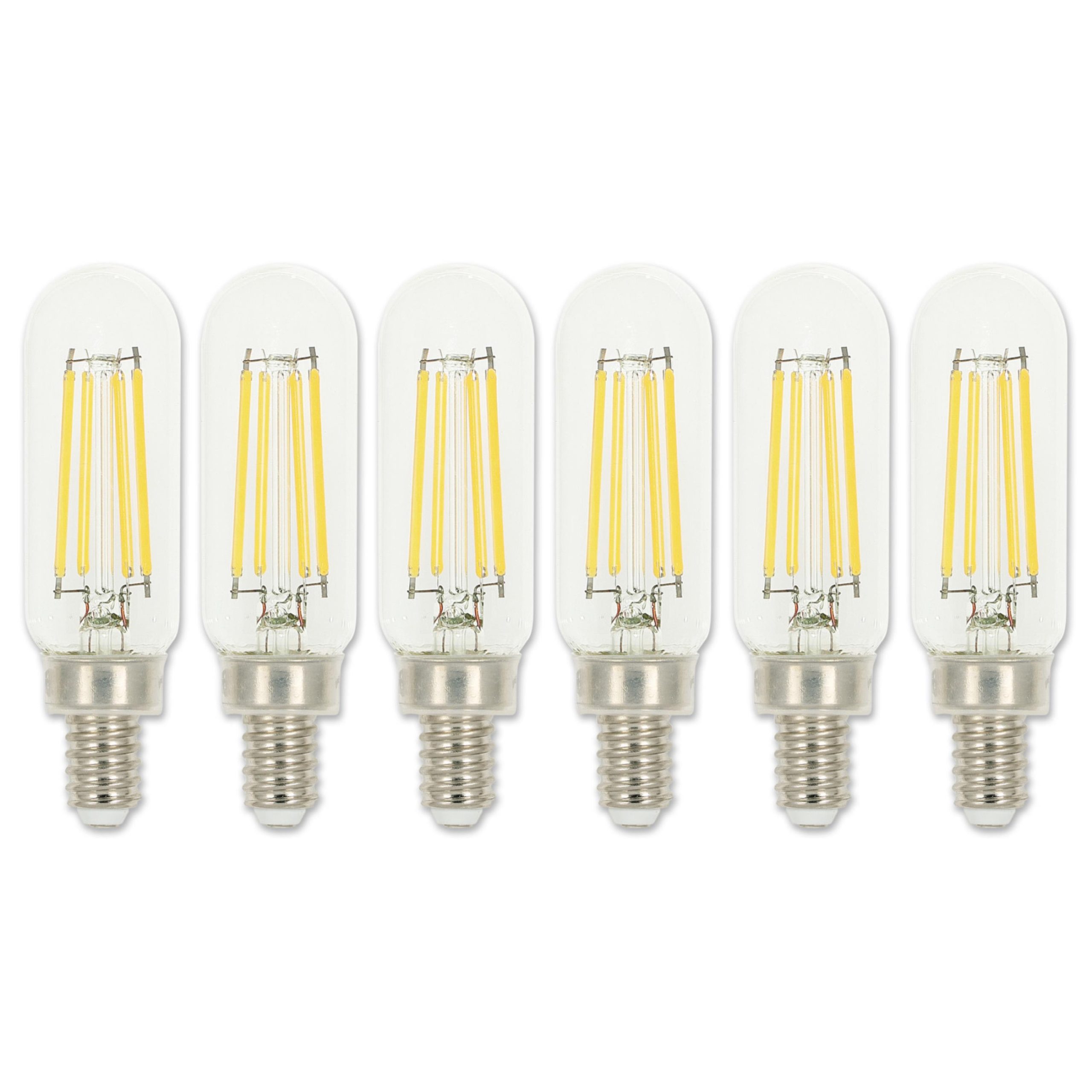 Pack of (6) 5 Watt Dimmable T8 Candelabra (E12) LED Bulbs- 600 Lumens, 2700K, and 80CRI
