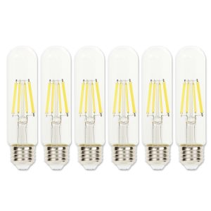 Pack of (6) 8 Watt Dimmable T10 Medium (E26) LED Bulbs- 1000 Lumens, 2700K, and 80CRI